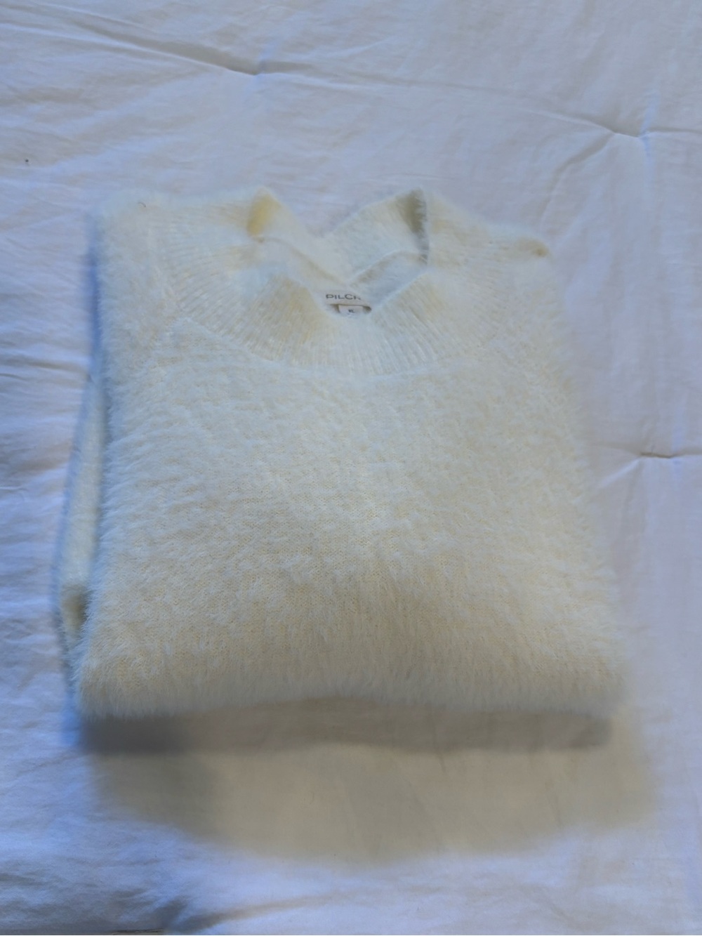 Pilcro Anthropologie Ivory Fuzzy Short Sleeve Sweater Top XL - Picture 9 of 10